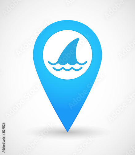 Map mark icon with a shark fin