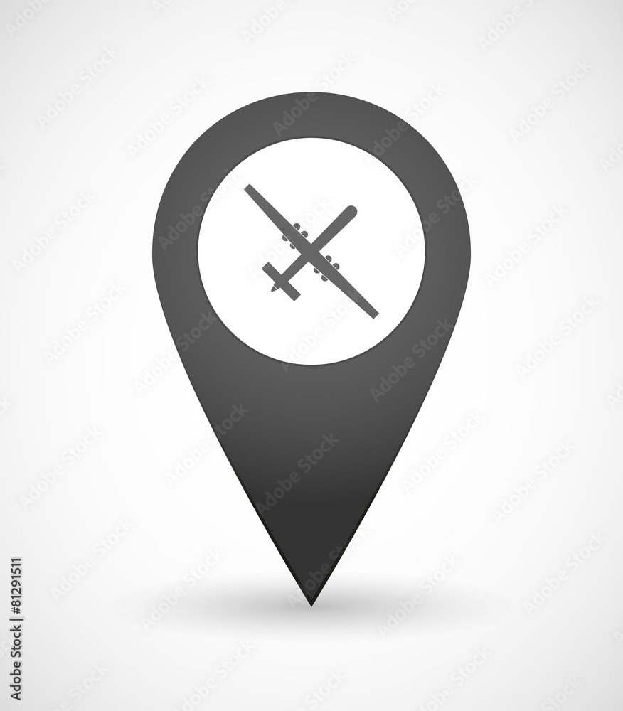 Map mark icon with a war drone Map mark icon with a war drone