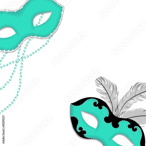 Background with cyan masks & silver sparkles