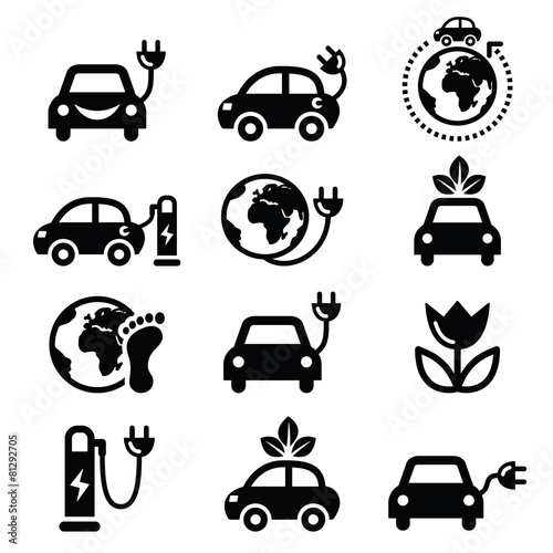 Eclectic car, green or eco transport icons set