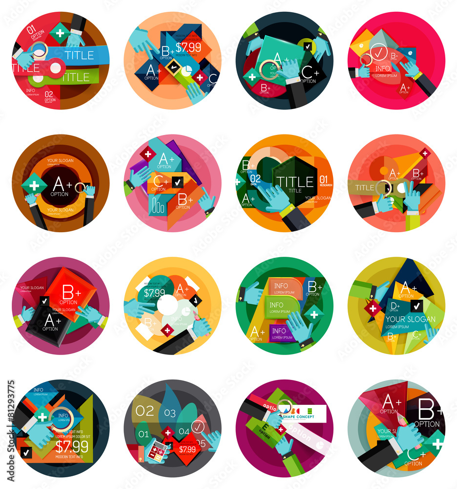 Set of flat design circle option infographics concepts Set of flat design circle option infographics concepts