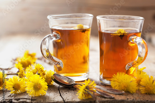 herbal tea with coltsfoot flowers