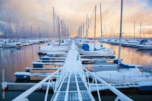 Winter view of a marina in Trondheim photo