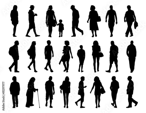 big set of people walking silhouettes set 3