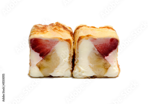 sweet sushi with banana, strawberries and cheese