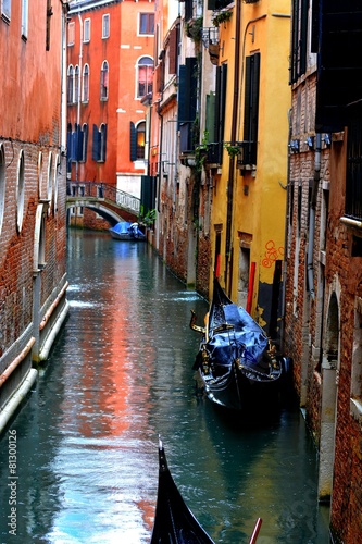 Venetian canal in rainy day