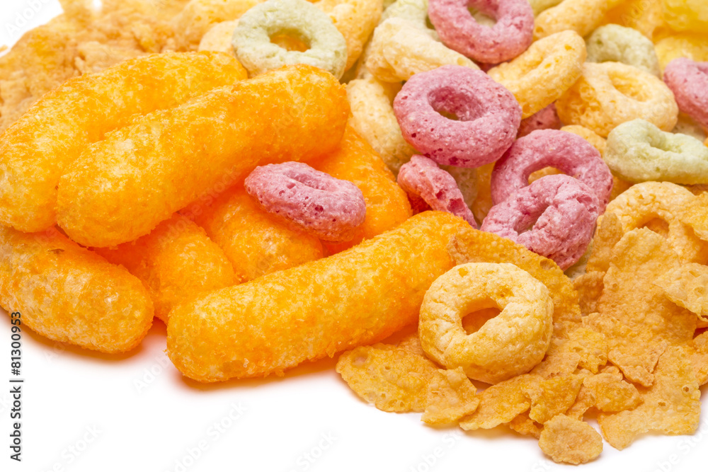 Crispy cornflakes, sticks and rings Crispy cornflakes, sticks and rings