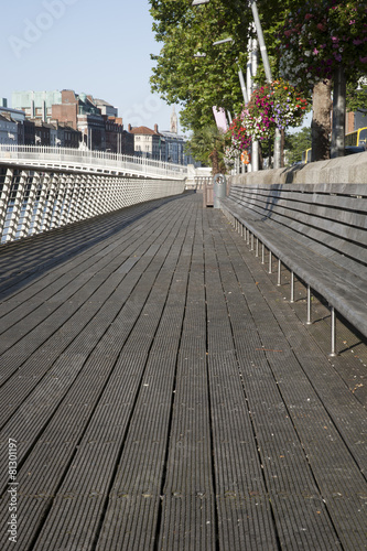 Sidewalk and Ha'Penny Bridge, River Liffey; Dublin