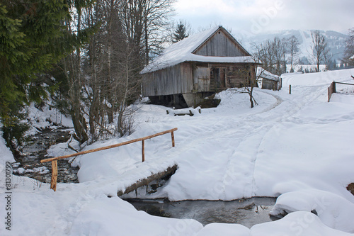 landscape of the village in the winter