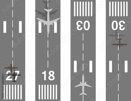 Takeoff and landing airplanes vector set