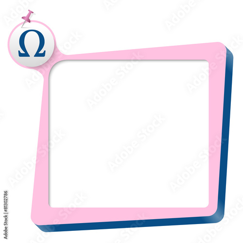 pink text box and blue omega icon