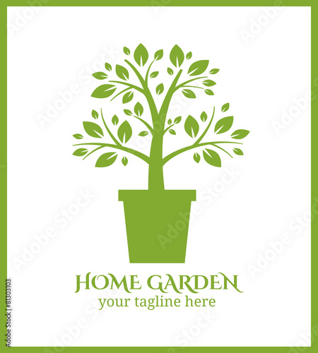 Home garden label, tree in pot logo