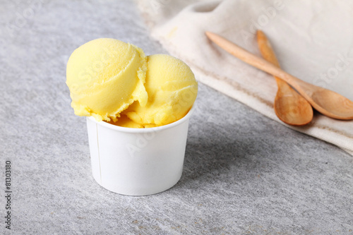 passion fruit sorbet in white cup