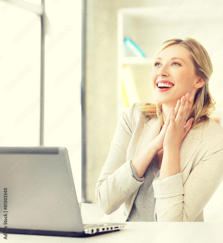 happy woman with laptop computer happy woman with laptop computer