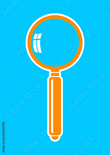 Orange magnifier icon on blue background
