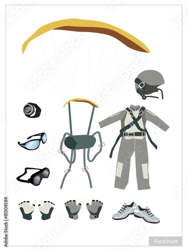 Set of Parachute Equipment on White Background