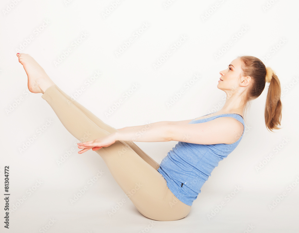 blond woman working yoga exercise blond woman working yoga exercise