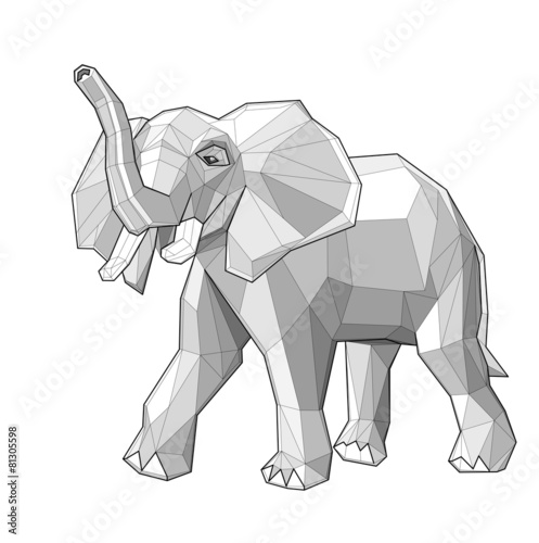 Elephant. Low polygon linear vector illustration