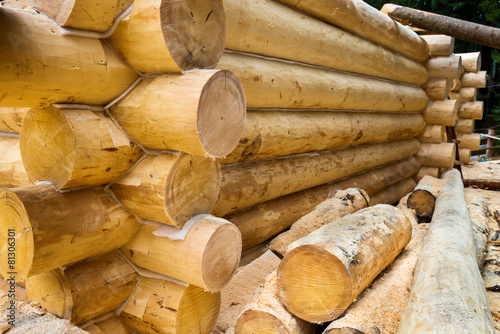 Wall under construction of country wooden house