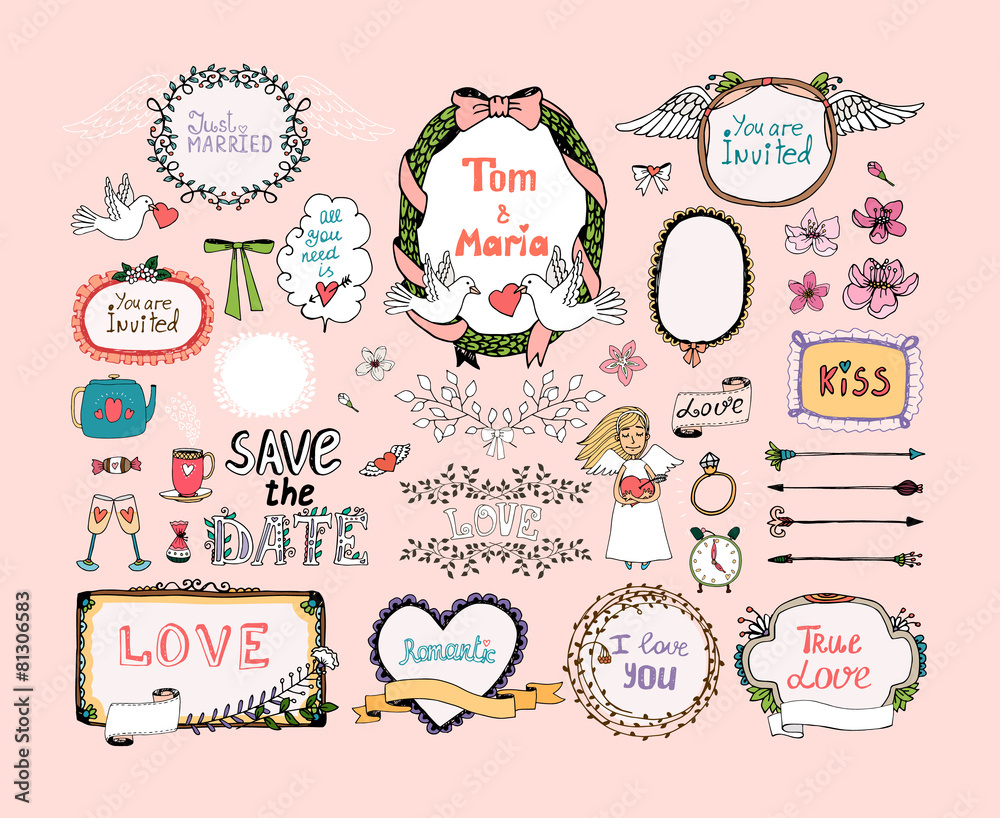 Hand drawn design elements for wedding invitations decor Hand drawn design elements for wedding invitations decor
