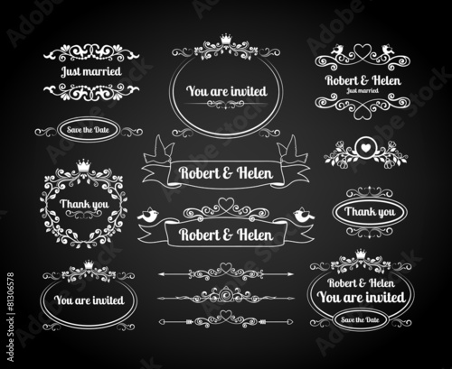 Chalkboard calligraphic frames, page dividers, scrolls and