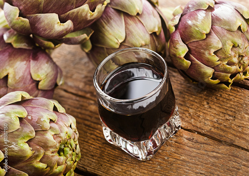 Alcoholic drink with artichoke extract. photo