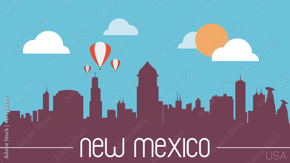 New Mexico USA skyline silhouette flat design vector