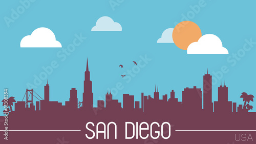 San Diego USA skyline silhouette flat design vector photo