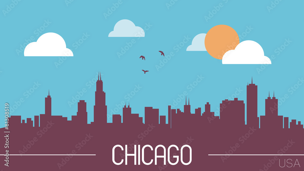 Chicago USA skyline silhouette flat design vector