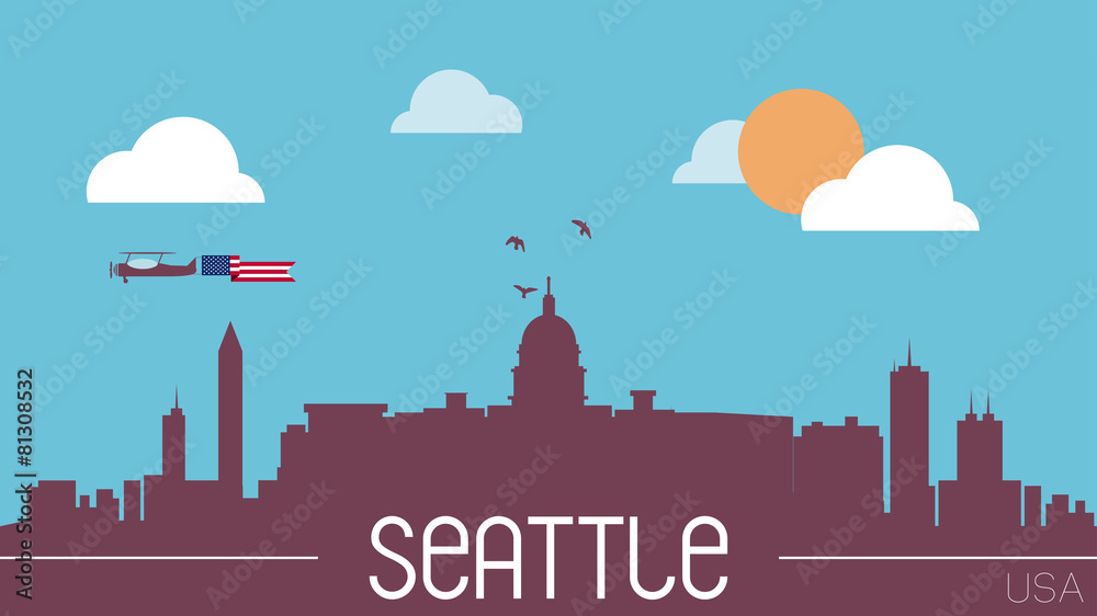 Seattle USA skyline silhouette flat design vector