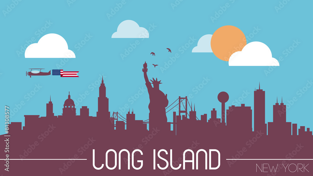 Long Island New York USA skyline silhouette flat design