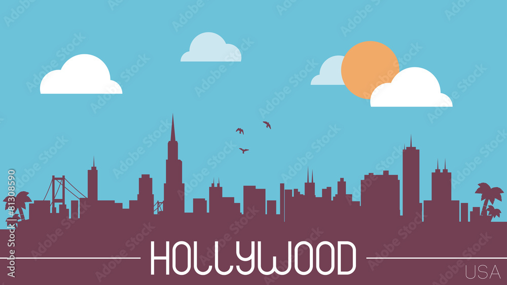 Hollywood USA skyline silhouette flat design vector