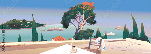 on the terrace near the sea
