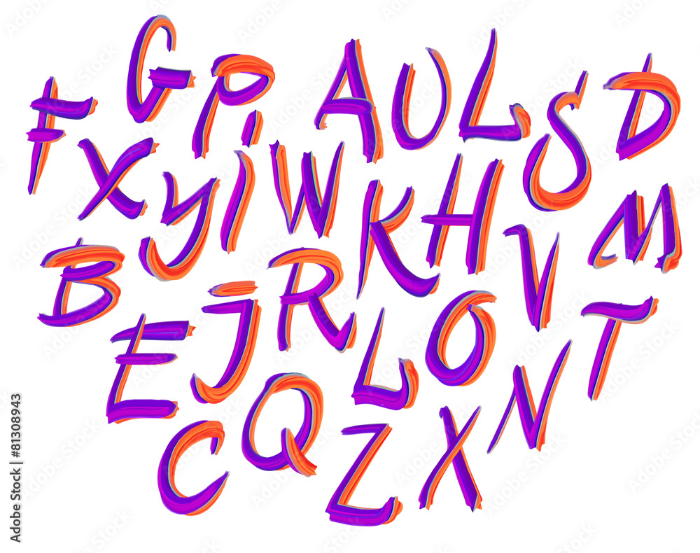 Vector alphabet. Hand drawn letters. Letters of the alphabet written with a oil paint.