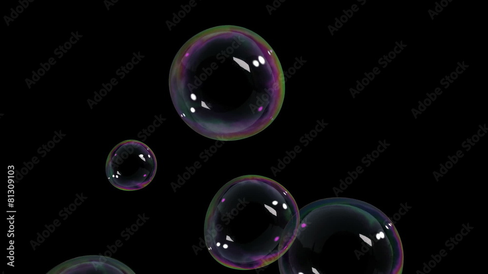 Beautiful Air Bubbles rising on black background. HD 1080.