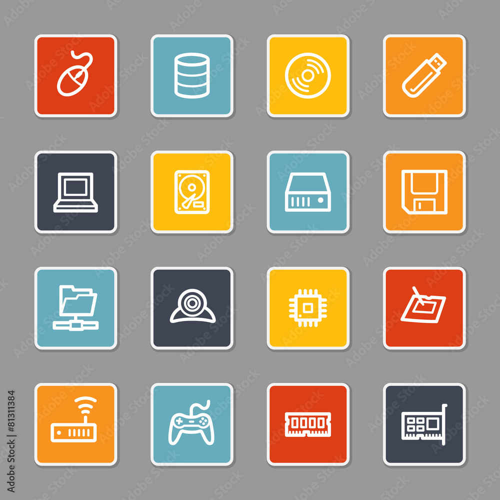 Computer components web icons set Computer components web icons set