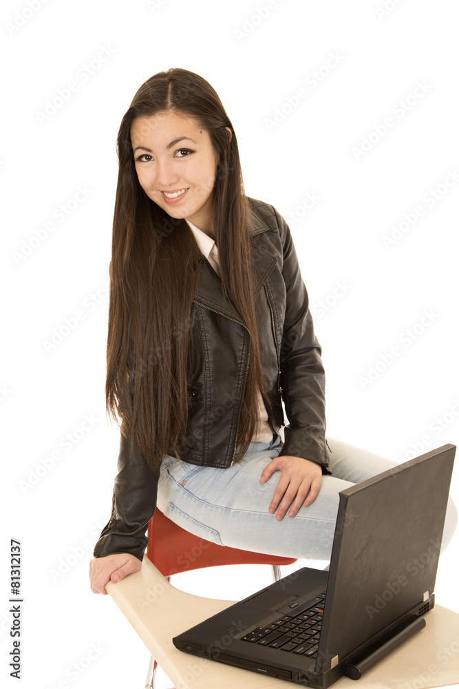 Americanschool Gail Xxx Video - Cute Asian American school girl wearing a leather jacket Stock Photo |  Adobe Stock
