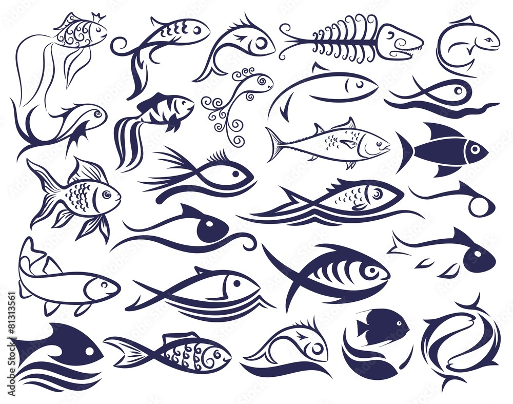 Naklejka premium Set of logos of fishes.