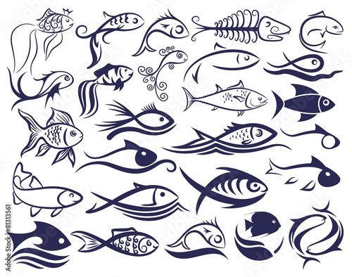 Set of logos of fishes.