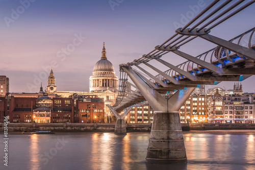 The Millennium Bridge to the St Paul's Cathedral in Twilight