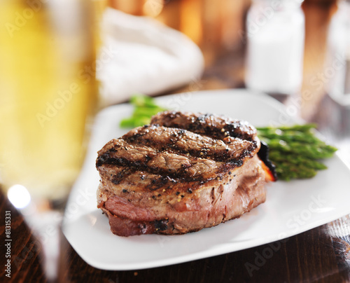 grilled steak filet with white wine and asparagus