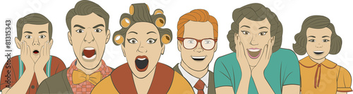 Group of retro people. Vintage art.