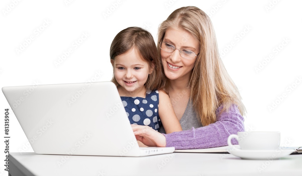 Busy. Busy Mother Working From Home With Daughter Busy. Busy Mother Working From Home With Daughter