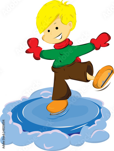 Obraz na płótnie Ice skating boy. Vector cartoon illustration. w salonie