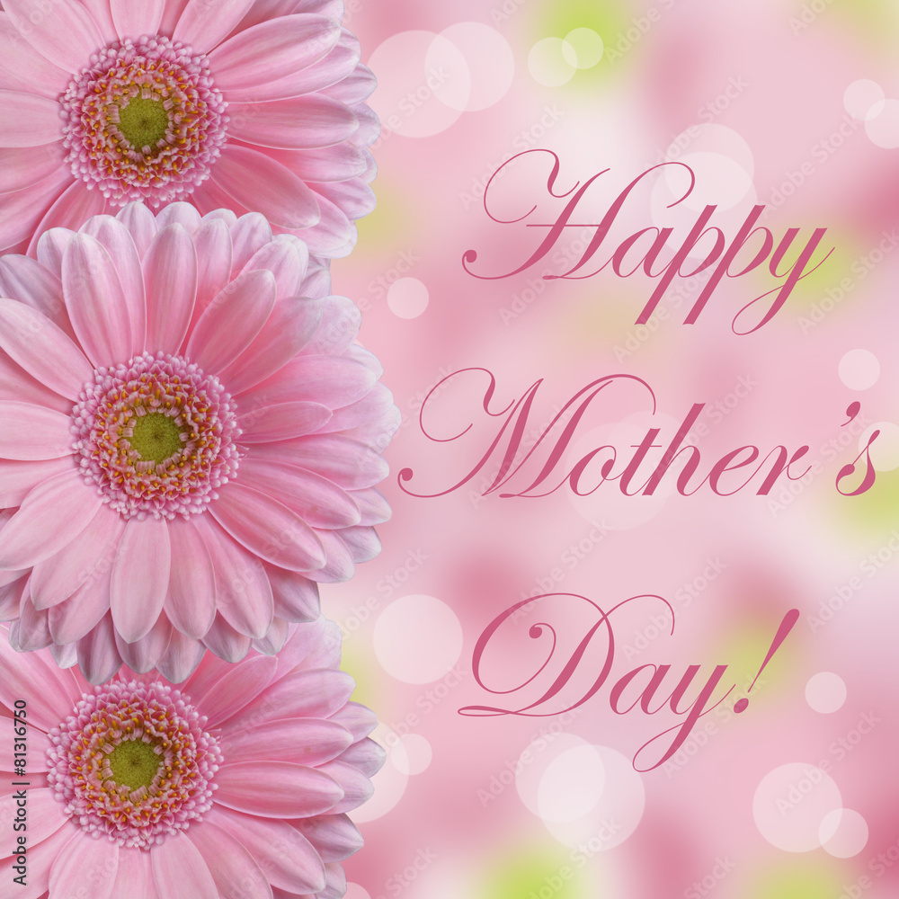 Happy Mother's Day card pink gerbera daisy abstract bokeh