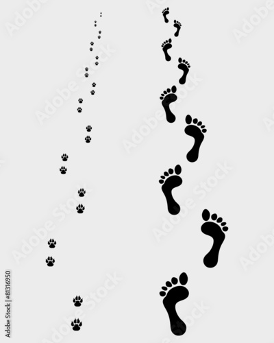 Footprints of man and dog, vector illustration