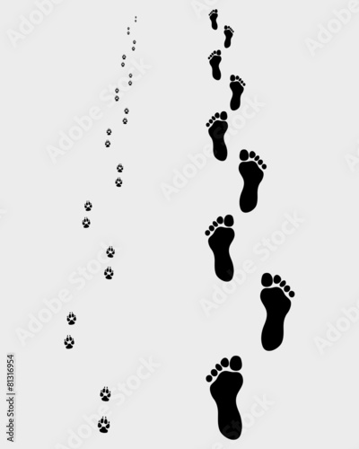 Footprints of man and dog, vector illustration