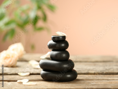 Beautiful spa composition on wooden table  on brown background