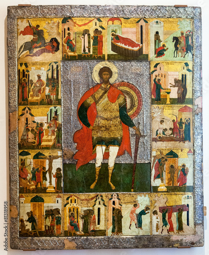 Antique Russian orthodox icon of St. Theodore the Stratelates wi