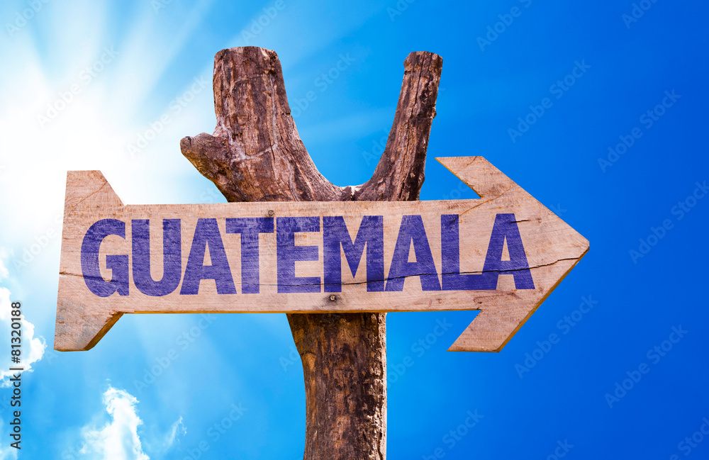 Guatemala wooden sign with sky background